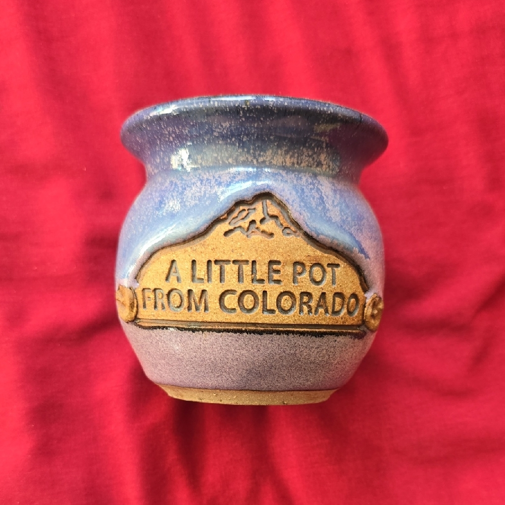 Blue and Tan Ceramic Pot
